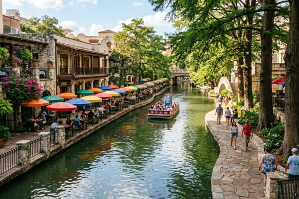 Paseo del Rio de San Antonio en un dia soleado
